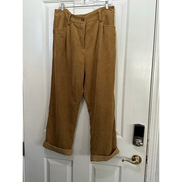 Petal & Pup Women's Tan Talaren Cuffed Corduroy Pleated High Rise Pants Size 12 - Picture 3 of 8